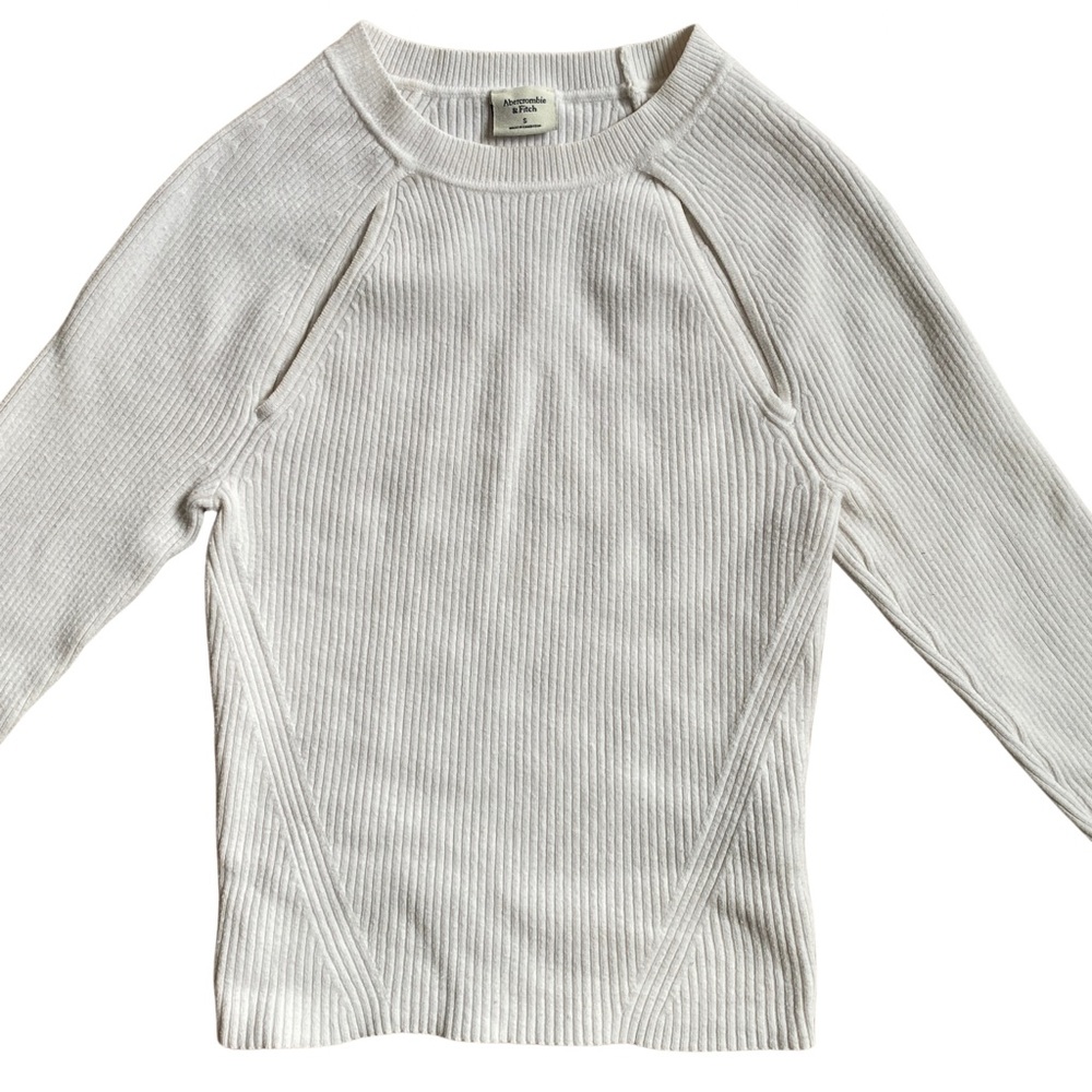 Abercrombie & Fitch White Ribbed Sweater with Cut Outs
